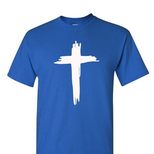 Christians Cross, Jesus Christ Cross T Shirt Religious Faith Slogan Blue