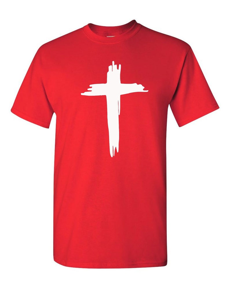 Christians Cross, Jesus Christ Cross T Shirt Religious Faith Slogan Red