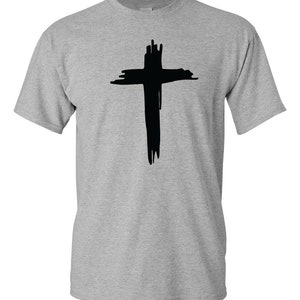 Christians Cross, Jesus Christ Cross T Shirt Religious Faith Slogan Gray