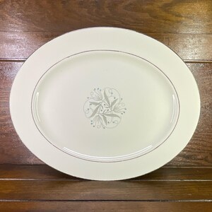 Mid-Century Celeste Pattern By Homer Laughlin Oval Serving Platter Blue Buds Grey Leaves Platinum Trim Eggshell White Replacement