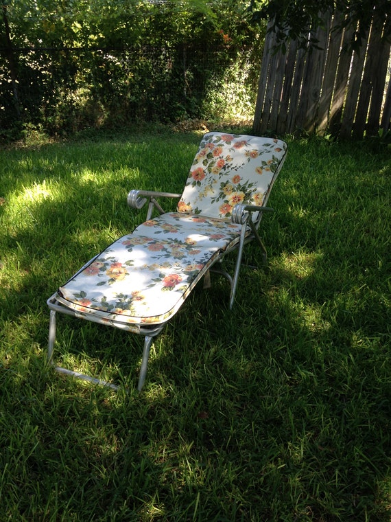 Vintage Outdoor Folding Aluminum Lounge Chair And Cushion Urethane Foam Padding Finkel