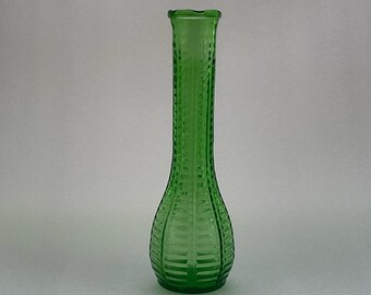 Flower Vase - Green Glass - Vintage With A Different Pattern