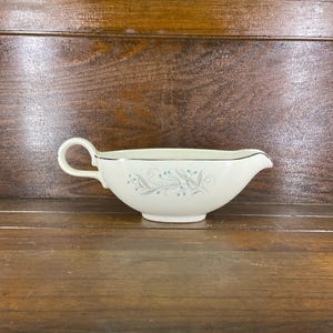 Mid-Century Celeste Pattern By Homer Laughlin Gravy Boat Blue Buds Grey Leaves Platinum Trim Eggshell White Replacement Creamer