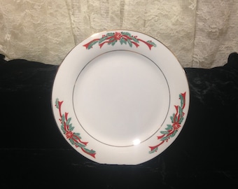Vintage Tienshan Poinsettia & Ribbons Fine China Dessert Plate Made in China J X
