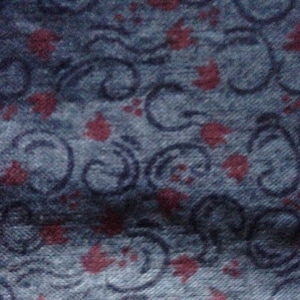 Fabric Blue and Red Floral Swirl Pattern Material with a Denim Look Background Cotton Blend 1 Yard X 42&quot; Vintage Material  unmarked Fabric