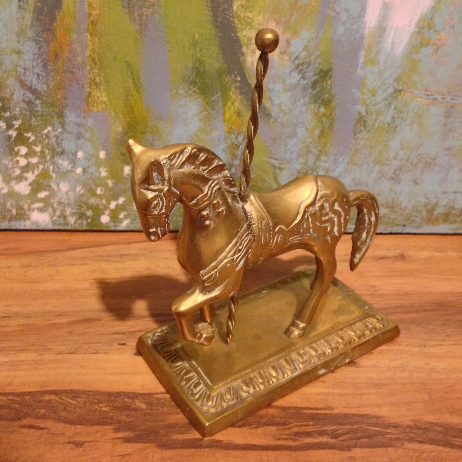 Brass Carousel Ornate Horse Twisted Pole and Brass Base Stand Etsy