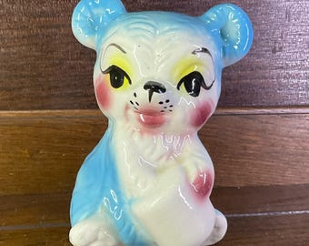 Blue Baby Bear Black Eyeliner With Paw In Jar Ceramic Figurine Baby Room Decor