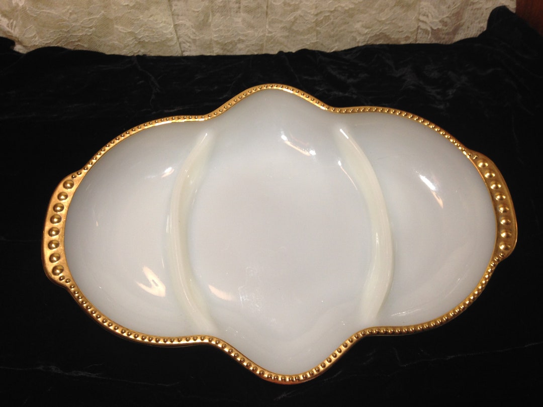 Vintage Oven Fireking Ware 24 Made in USA Milk Glass Divided Bowl