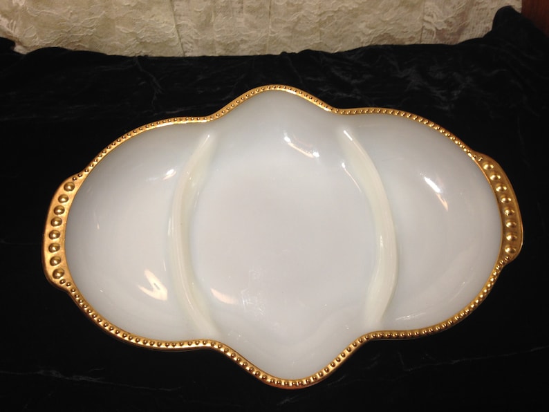 Vintage Oven Fireking Ware 24 Made in USA Milk Glass Divided Bowl