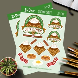 Parks and Recreation: JJ's Diner Bacon, Eggs, and Waffles 5x7 KissCut Sticker Sheet/Breakfast Foods