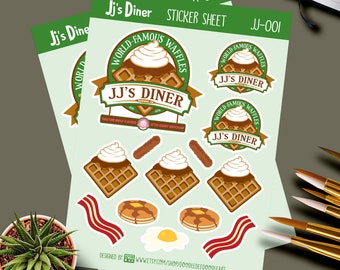 Parks and Recreation: JJ's Diner Bacon, Eggs, and Waffles 5x7 KissCut Sticker Sheet/Breakfast Foods