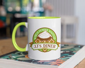 JJ's Diner: A Parks and Recreation;  Mug with Color Inside, Coffee, Tea; Design on Both Sides; Great Gift, Ceramic, Christmas
