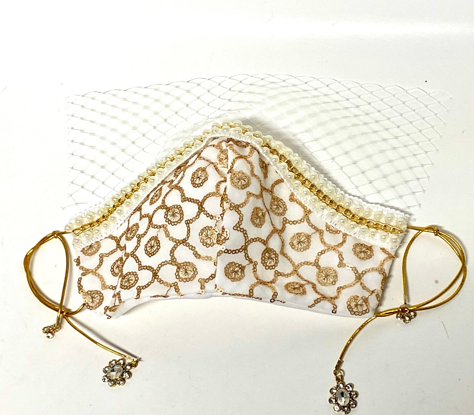 Gold Vintage Style Wedding Veil Face Mask With Gold Sequin Etsy