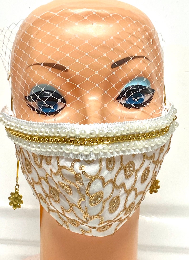 Gold Vintage Style Wedding Veil Face Mask With Gold Sequin Etsy