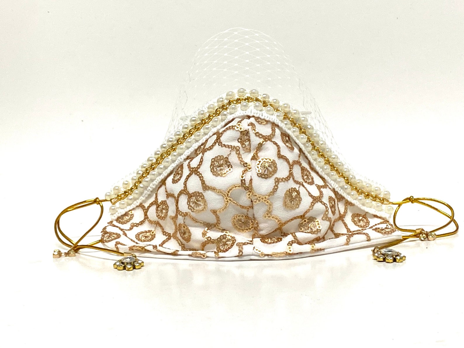Gold Vintage Style Wedding Veil Face Mask With Gold Sequin Etsy