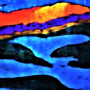 PAINTING &#39;Tranquil Night Hues&#39;, Acrylic, Board Paper, Expressive Composition, Inspirational, Landscape, Colors, Contrasting Colors,