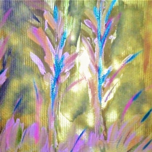 PINTURA; 'In a Golden Forest #1', impressionismo, em papelão, tinta acrílica e ouro 24k