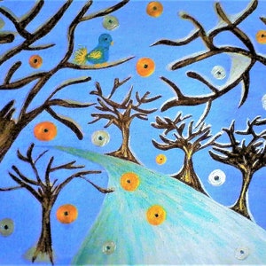 Ein Winterabend... Lied, Malerei (Mixed Media)zeitgenössische, Art Deco, Expressionismus. Acryl, Wasserfarbe, 18 k Gold, Leinwände