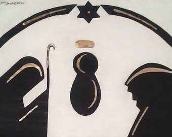 THE GIFT - Silhouette - mixed media - Christmas Art - on Paper