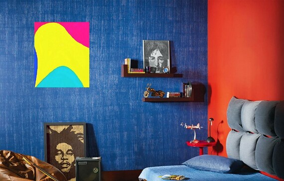 抽象的な鳥のアクリル画：カラフルな表現主義、オリジナルサイン入り