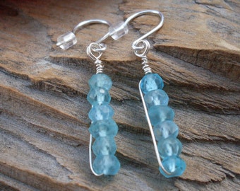 Blue Apatite Gemstone DANGLE EARRINGS, Silver-filled Wire Wrapped earrings.