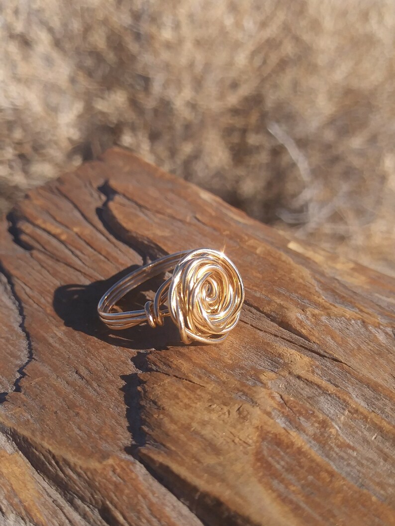 Gold Ring, Rose Shaped Gold Ring, Gorgeous Rose Flower Wire Wrapped ...