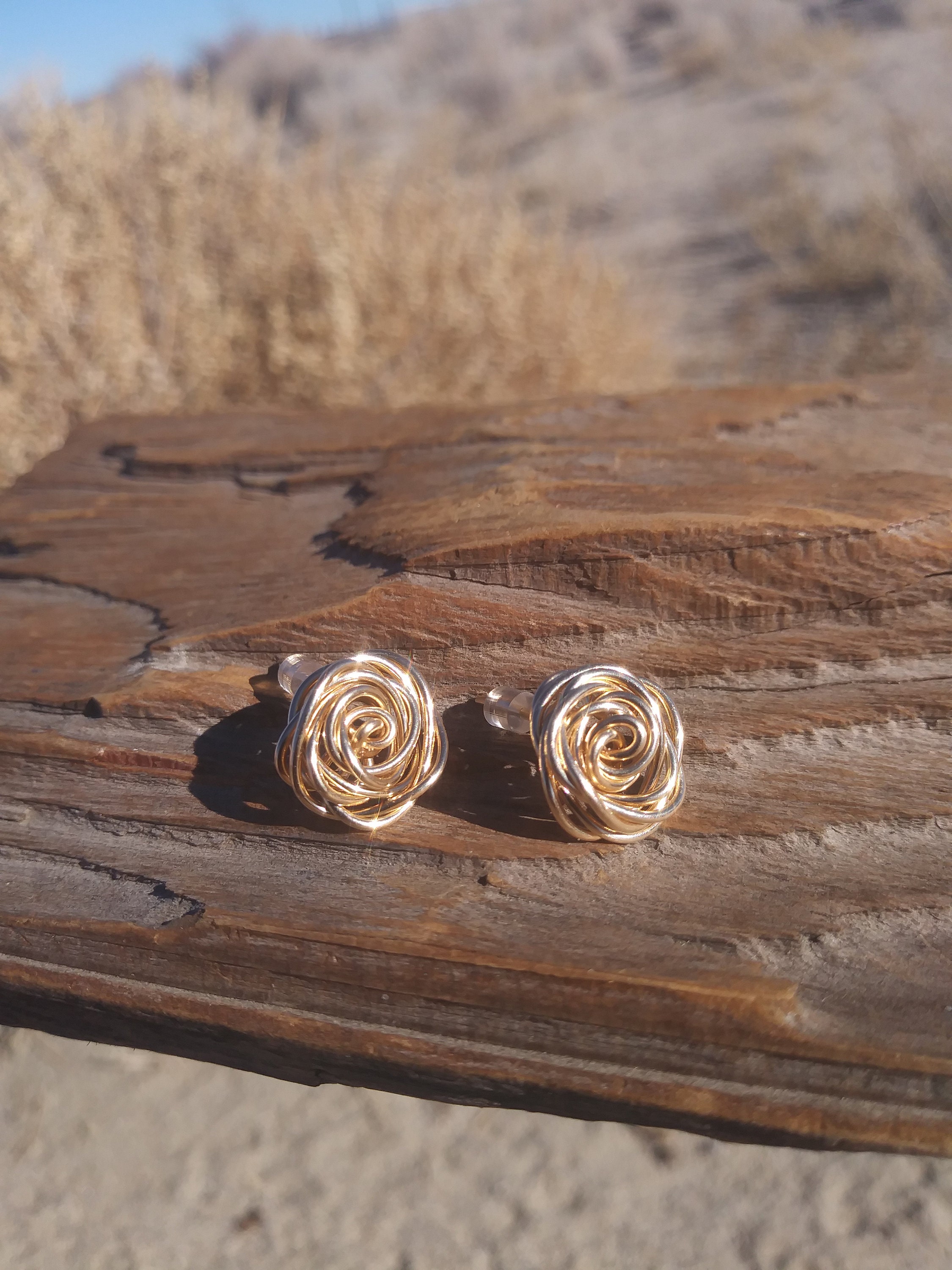 Gold Earrings, Rose Shaped Gold Stud Earrings, Rose Flower