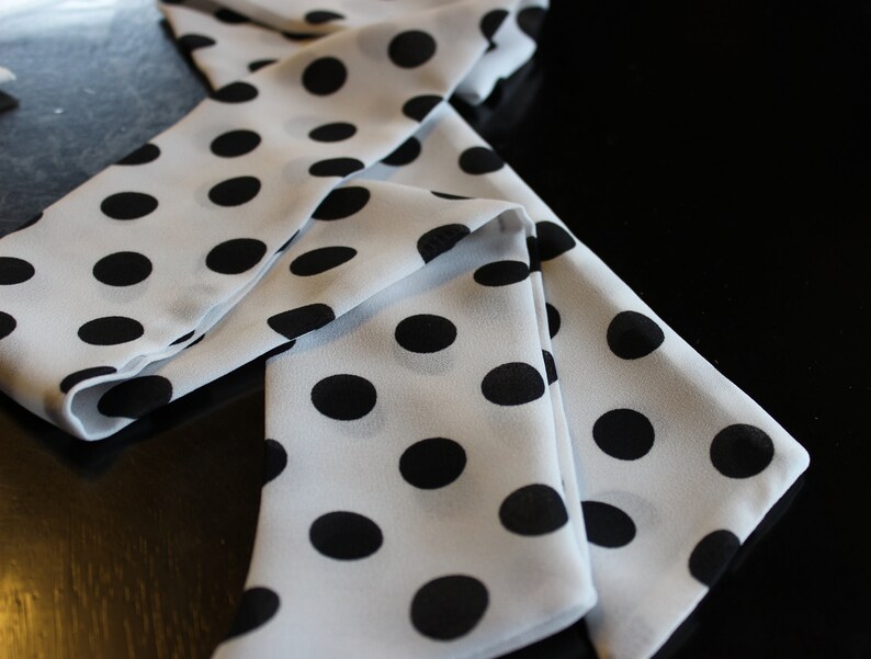 long approx 42 inches long white with black dots 3 inches wide scarf hair ties polka dot perfect hair accessory