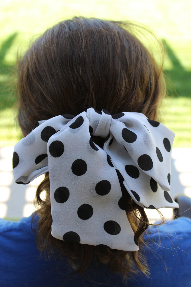 long approx 42 inches long white with black dots 3 inches wide scarf hair ties polka dot perfect hair accessory