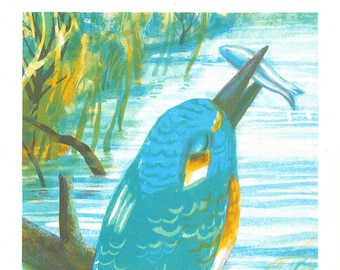 Kingfisher Risograph Print