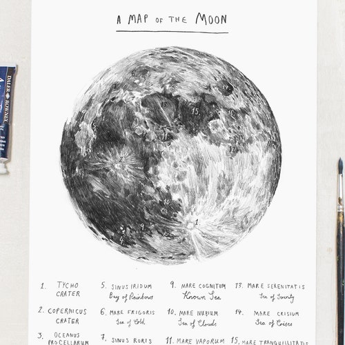 Map of the Moon Print A4 Size Art Print Moon Art Moon - Etsy