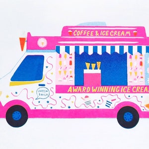 Ice Cream Van A5 Risograph Print image 1