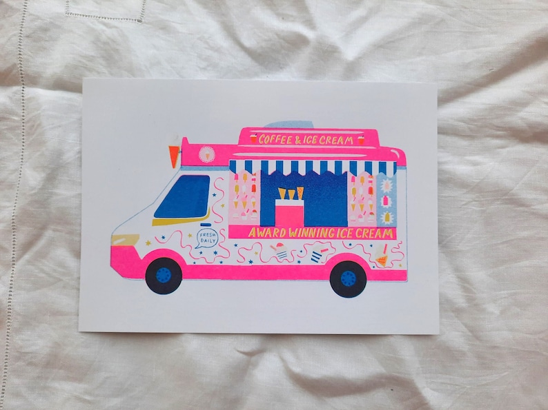 Ice Cream Van A5 Risograph Print image 2