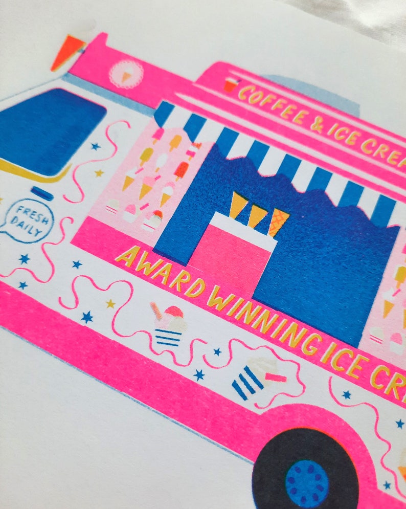 Ice Cream Van A5 Risograph Print image 3