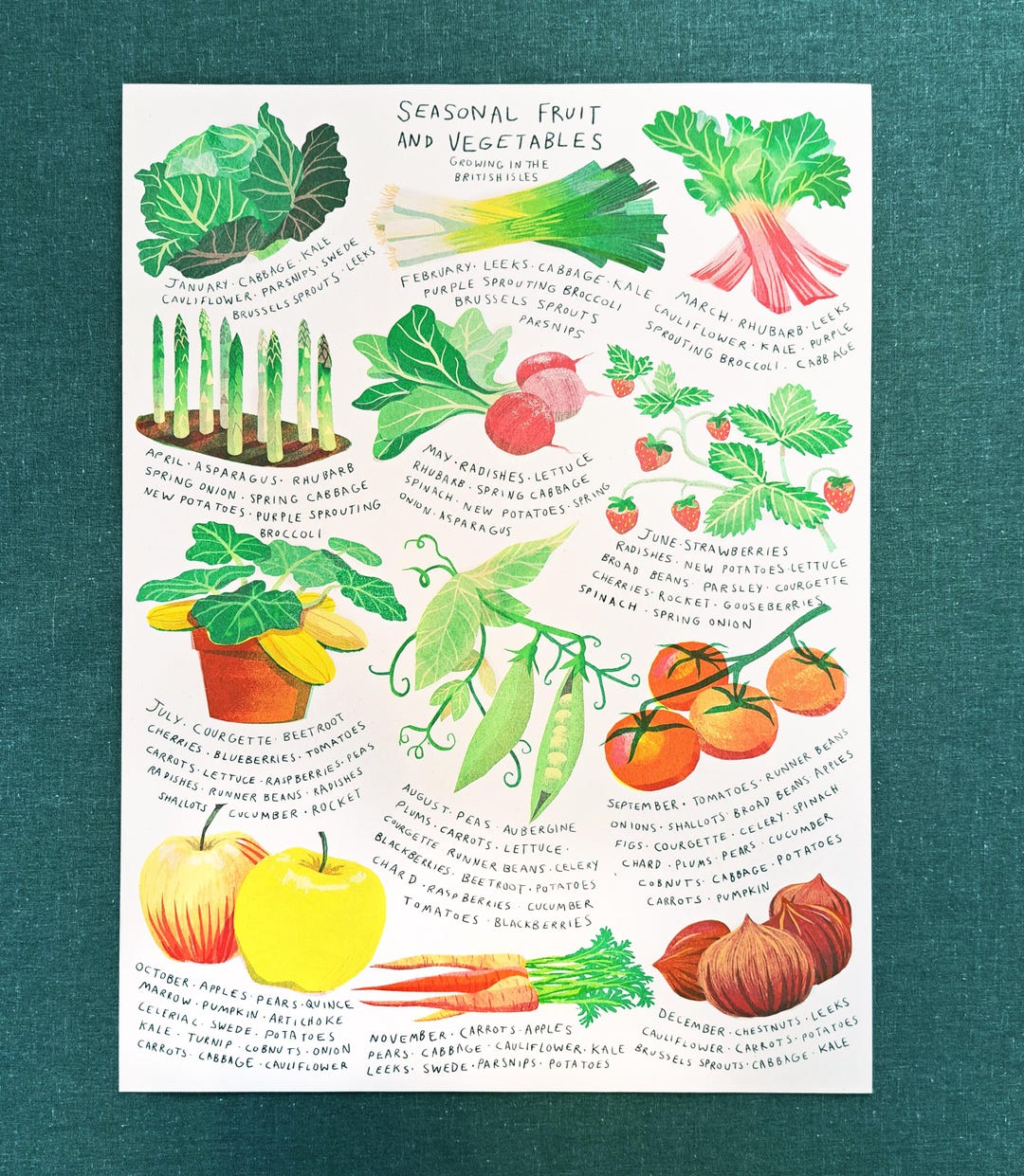 Seasonal Fruit and Vegetable Poster - A3 Risograph Print - Etsy