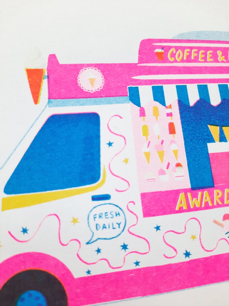 Ice Cream Van A5 Risograph Print image 5