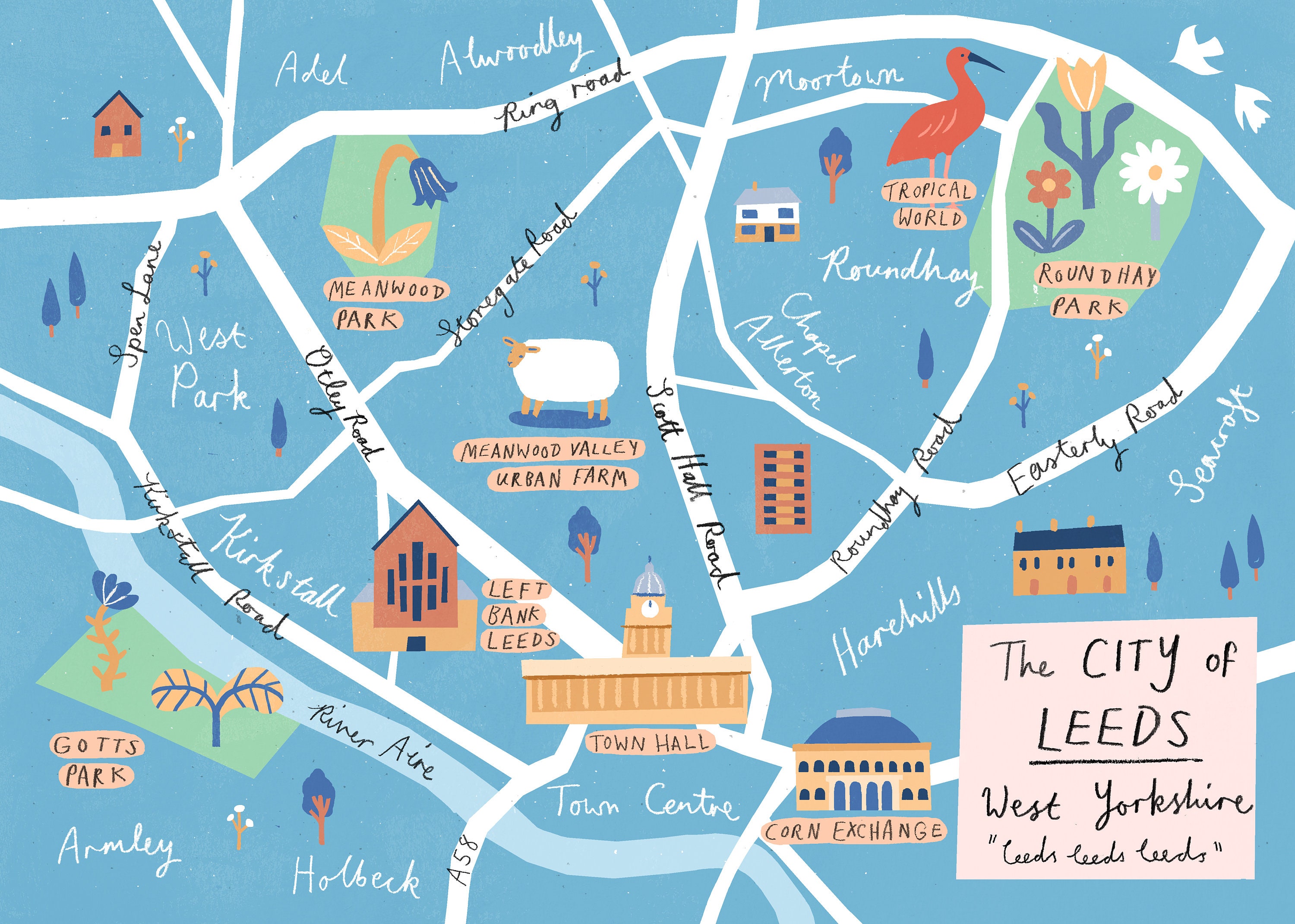 Leeds Map A4 Illustrated Giclee Print - Etsy UK