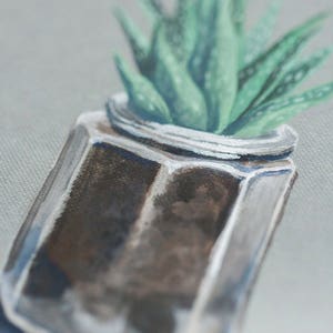 Succulent in a jar Original Gouache Painting image 3