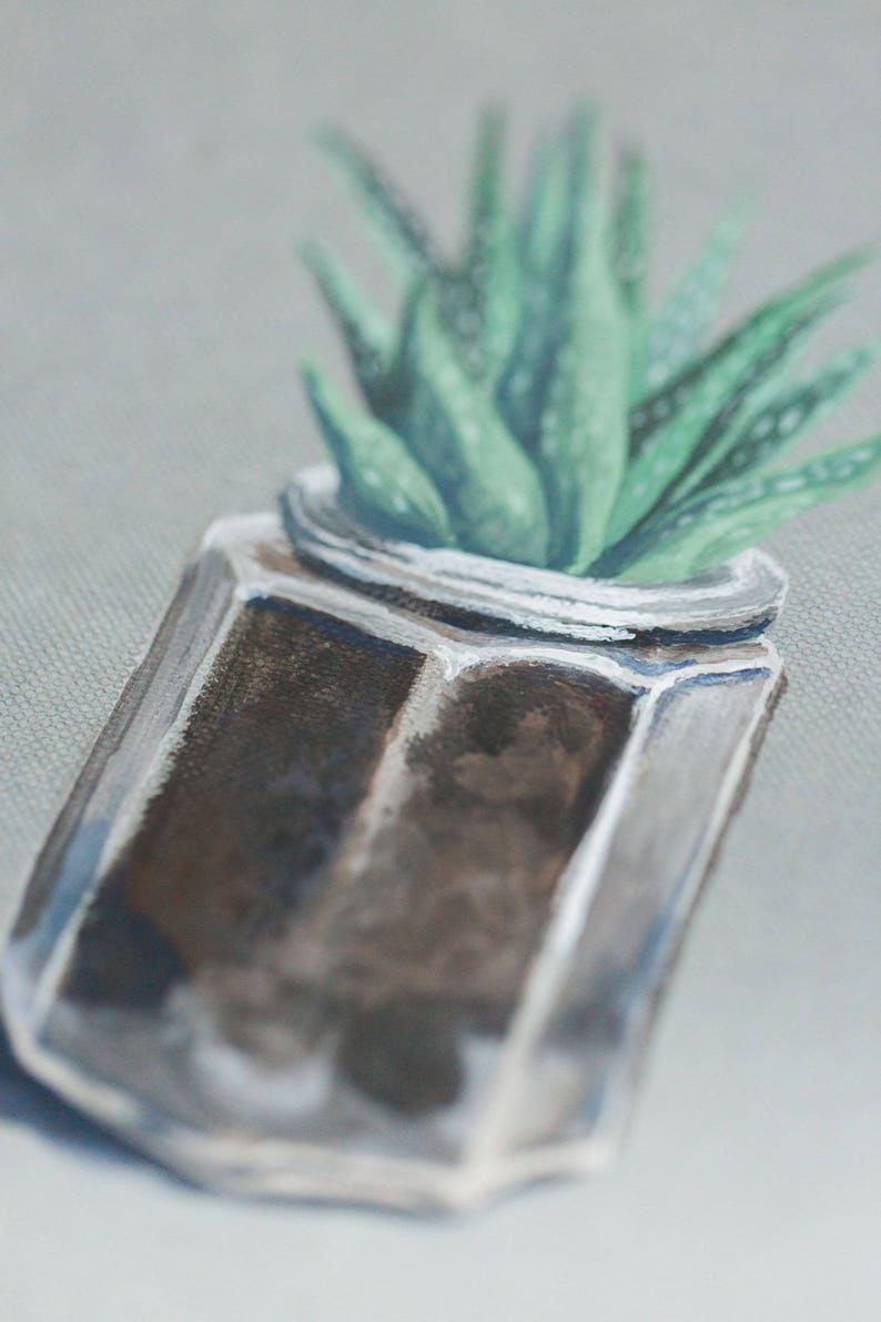 Succulent in a jar Original Gouache Painting image 3