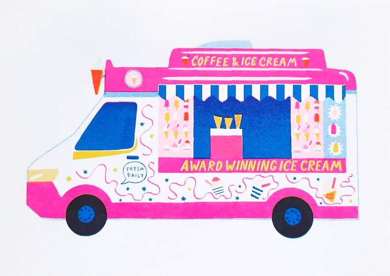 Ice Cream Van A5 Risograph Print image 1