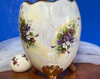 Vintage Large Egg Footed Vase and Pottery Egg for your Easter Table Decoration