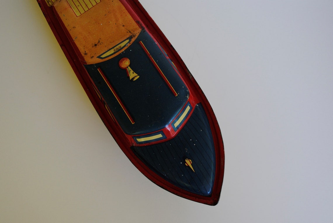 Lindstrom Tin WindUp 14 Toy Motor Boat with Key Etsy