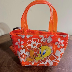 Vintage Key Chain Small Plastic Tote &quot;Tweety&quot; Bird Yellow Canary Looney Toons from the 1990&#39;s