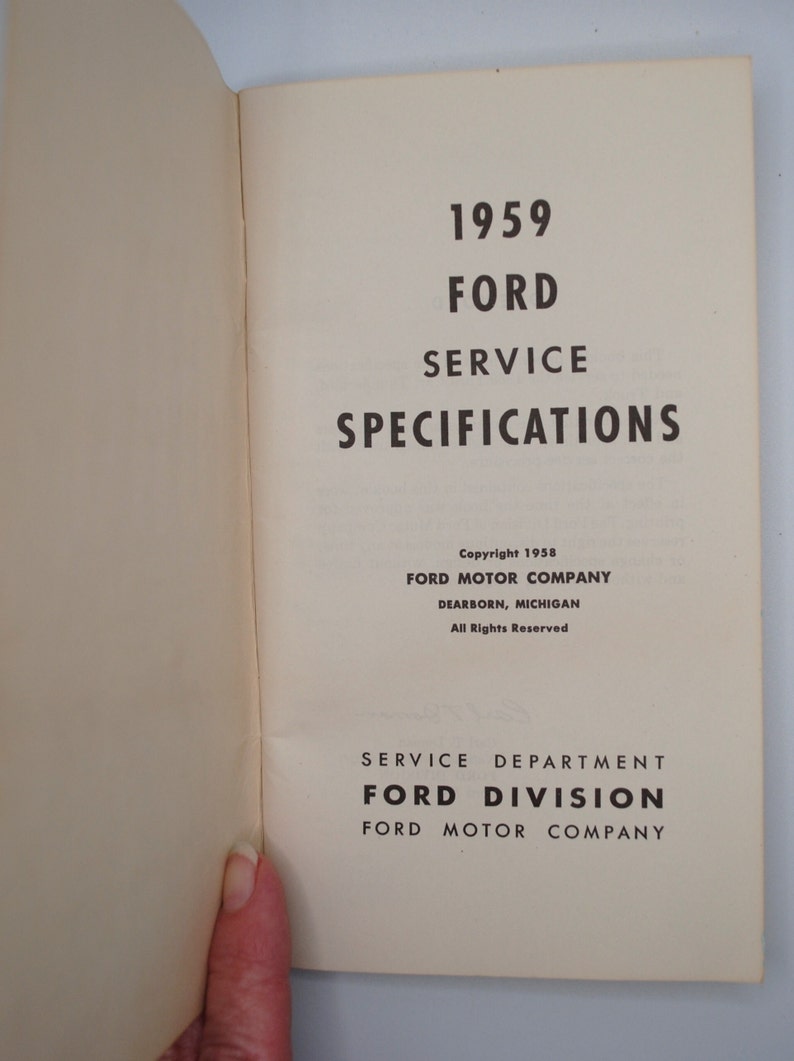 1959 FORD SERVICE SPECIFICATIONS Booklet Ford Division Form Etsy