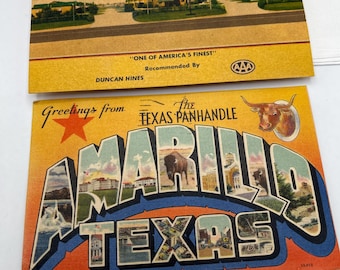Vintage Route 66 Postcards & Pins, Will Rogers Motor Court, Greetings From Amarillo Texas