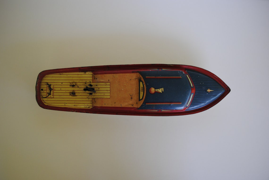 Lindstrom Tin WindUp 14 Toy Motor Boat with Key Etsy