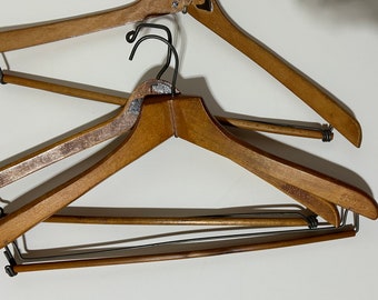 Lot of 3 Vintage Wooden Hangers with Dovetail Wood Joined Design, Falcon, Goodform, and Wishbone Brand Engraved on 2