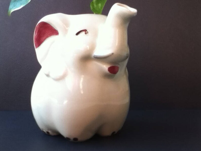Vintage Ceramic Elephant Planter, Cream Pitcher, Mid-Century Root Vase image 3