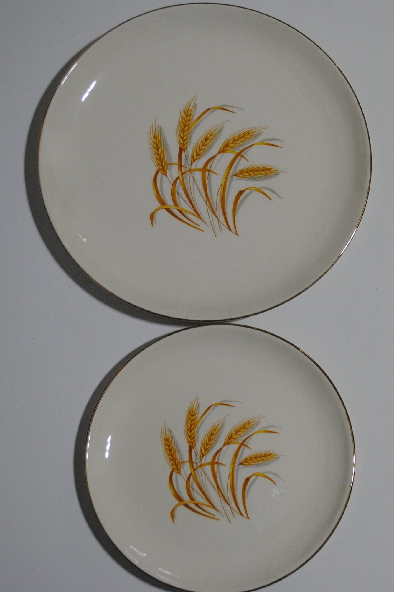 2 Golden Wheat Pattern Dishes 22k Gold Trim Dinner Plate and Salad
