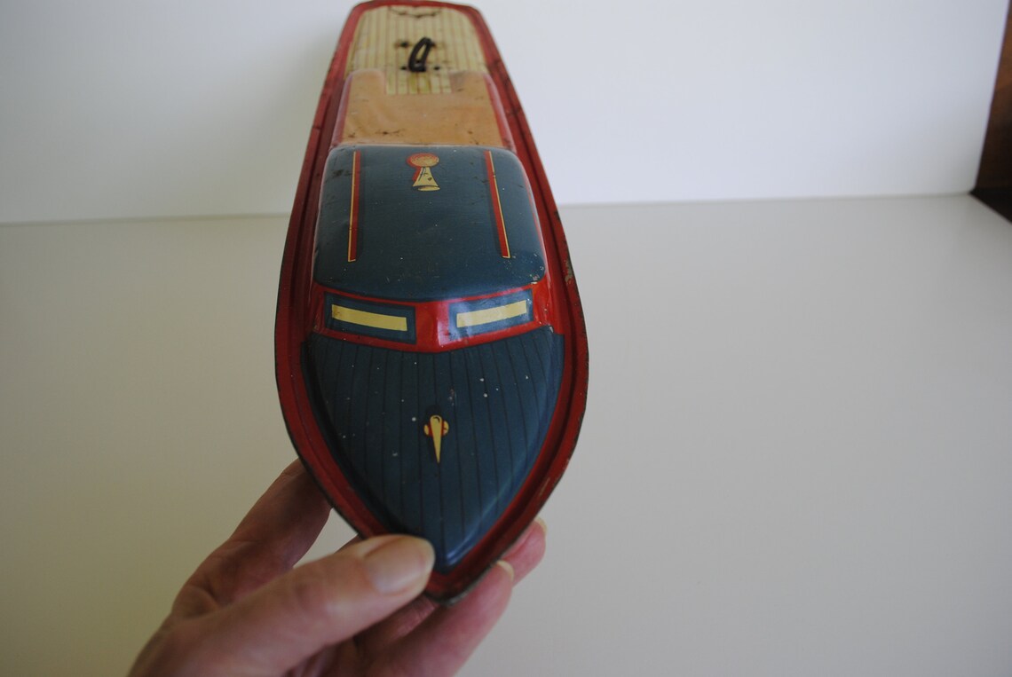 Lindstrom Tin WindUp 14 Toy Motor Boat with Key Etsy
